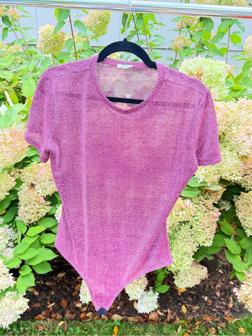 ALIX NYC Shimmery Fuchsia Short-Sleeve Bodysuit